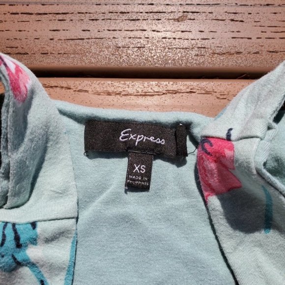 Express Pink Floral Green Tank Top Shelf Bra Poppy Shirt Casual Preppy Pastel XS - Picture 3 of 8